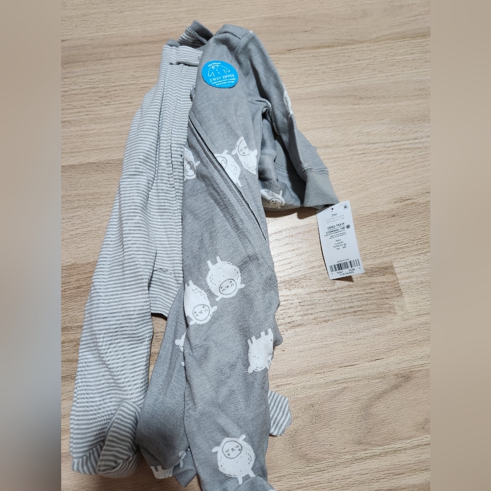 Cartrrs Gray Striped Baby Zip Sleeper And One With Sheep Print